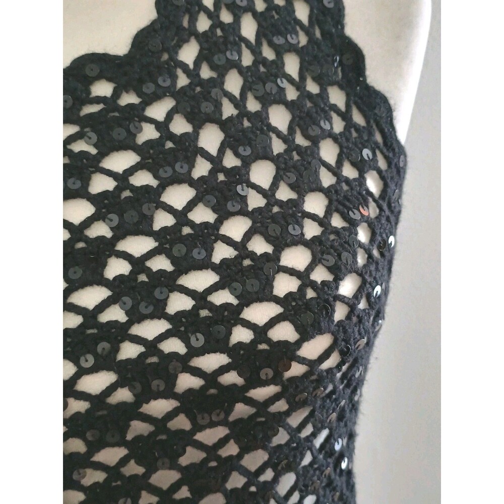 Laundry By Shelli Segal Black Crochet Sequin Top New No Under Tank - Picture 3 of 8